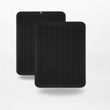 Imagem de Kit 2 Tapetes Escorredor de Louça em Silicone 40x30cm Antiderrapante Suporte Térmico com Ondulações para Secagem Rápida, Apoio para Pratos, Copos e Utensílios (2, Preto)