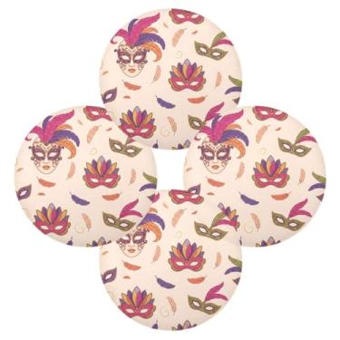 Imagem de Wassud Jogo americano conjunto de 4 tapetes de mesa redondos retrô de carnaval para cozinha e jantar tapetes laváveis resistentes ao calor para decoração de mesa 39 cm