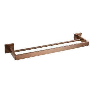 Imagem de Ferragens de banheiro em ouro rosa escovado, acessórios de banho quadrados, suporte de papel higiênico, suporte de toalha, barra de gancho de roupão, 1 conjunto de barra de 60 cm, tamanho único (2