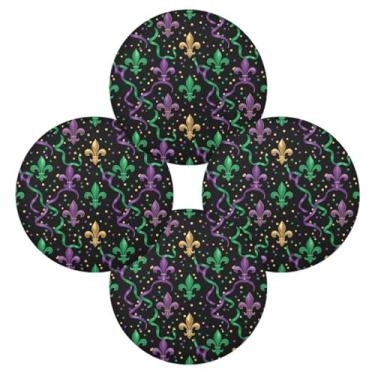 Imagem de Wassud Jogo americano conjunto de 4 tapetes de mesa redondos Mardi Gras Fleur De Lis para cozinha e jantar tapetes laváveis resistentes ao calor para decoração de mesa 39 cm