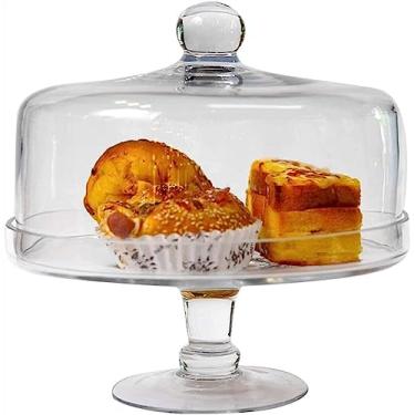 Imagem de Suporte e tampa para bolo de vidro para cozinha de restaurante, conjunto de caixa de armazenamento de doces, aniversário, festa de casamento, sobremesa, bandeja de exibição