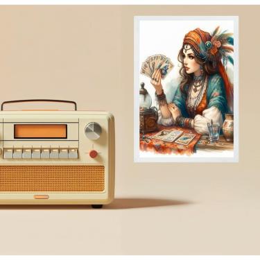 Imagem de Quadro Decorativo Cigana Com Baralho Cigano 24X18Cm