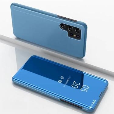 Imagem de Capa Flip com Espelho para Samsung Galaxy S24 Ultra A55 5G A34 A52 A53 A14 A13 A15 A35 A54 Note 20 S20 S21 FE S10 Plus S22 S23, Azul, para Note 20 Ultra