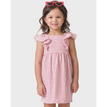 Imagem de Vestido menina manga babado leve verão fresquiho infantil - Vermelho e Amarelo - Menina 1 a 4 anos-Feminino