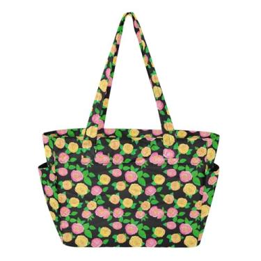 Imagem de Burbuja Roses Tote Bag for Women, Puffy Tote Bag com Bolsos, Leve Acolchoada, Bolsa para Laptop para Viagem, Escola, Trabalho, Academia