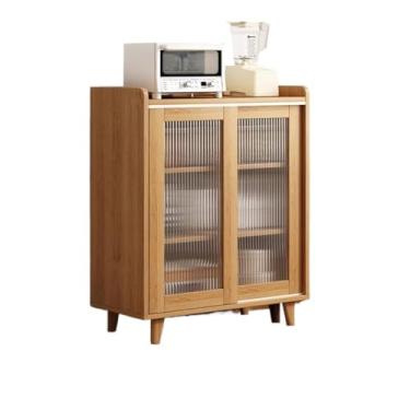 Imagem de VHDY85KA Armário buffet de madeira e vidro integrado na parede para sala de estar, armazenamento de chá e cozinha, portas duplas