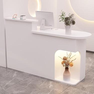 Imagem de Mesa de recepção moderna com gavetas com trava – balcão frontal branco para salão ou escritório (79,8 cm)