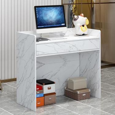 Imagem de Mesa de balcão moderna de recepção, pequena mesa de recepção de beleza, balcão de varejo para caixa com gavetas, para salão de entrada, escritório, para loja de roupas/salão de beleza (mármore)