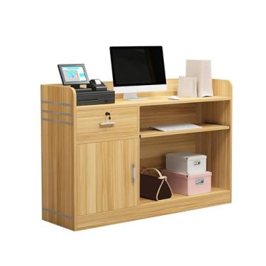 Imagem de Balcão de recepção moderno, balcão de varejo com gaveta com trava, loja de roupas de recepção, loja de chá de leite, salão de beleza, caixa simples para empresa, lobby e loja (natural, 100 x 42 x 92