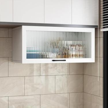Imagem de Armário de parede com porta de vidro – Armazenamento versátil para banheiro e cozinha, armário de remédios acima do vaso sanitário, organizador de pratos que economiza espaço para decoração de casa e