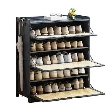 Imagem de Armário de sapatos de vime natural feito à mão com 3 gavetas e gancho, porta respirável moderna armário de armazenamento para corredor, entrada, sala de estar - 85 cm de altura