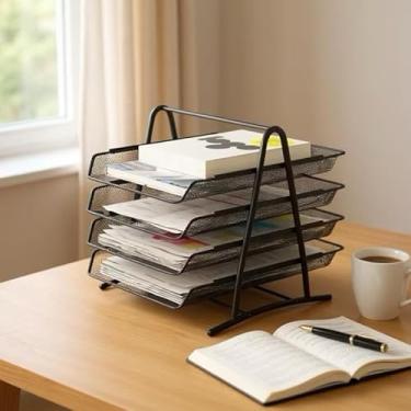 Imagem de Organizador de Mesa Multifuncional - Opções 3 ou 4 Bandejas, Porta Documentos e Papéis A4, Resistente para Escritório e Casa, Organização Prática (4 BANDEJA)