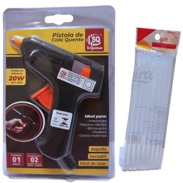 Imagem de Pistola de Cola Quente Profissional 20W, Bivolt 110V220V, Bico Fino, com Bastões de Cola