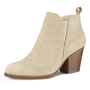 Imagem de mysoft Bota feminina de cano baixo, corte em V, painel elástico, salto grosso, com zíper lateral, Off-white, 40