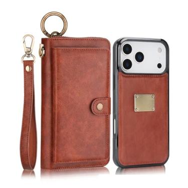 Imagem de Genérico Capa tipo carteira para iPhone 17/17 Air/17 Pro/17 Pro MAX, ranhuras para cartões com fecho de correr de grande capacidade, capa de couro com tampa magnética removível (Brown, 17 Air)