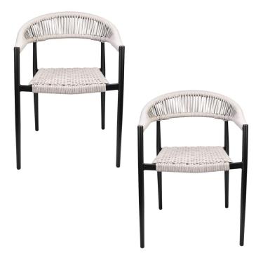 Imagem de Kit 2 Cadeiras Área Externa de Alumínio Carmy com Corda Naútica Preto/Amêndoa G56 - Gran Belo