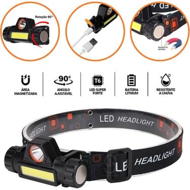 Imagem de Lanterna de Cabeça LED Ajustável Carregamento USB