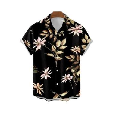 Imagem de Camisa Masculina De Manga Curta Com Estampa Floral Havaiana, Moda Prai