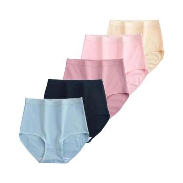 Imagem de Calcinhas De Algodão De Cintura Alta plus Size Para Mulheres, 5 Peças/