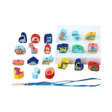 Imagem de Brinquedos Educativos De Madeira Montessori DIY Com Contas De Dinossau