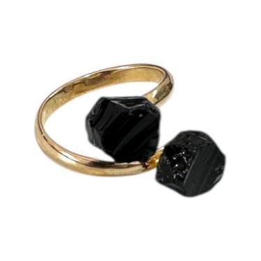 Imagem de Anel Pedra Natural Obsidiana Bruta Ajustável - Equilíbrio Pedras Natur