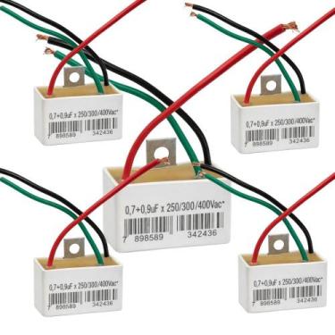 Imagem de Kit 5 capacitor 3 fios 0,7 0,9 uf x 250/400 v chapa tri