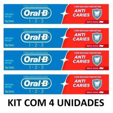 Imagem de Creme Dental Oral-B 1.2.3 Anticáries Menta Suave 70g Pcts C/4 Unds - O