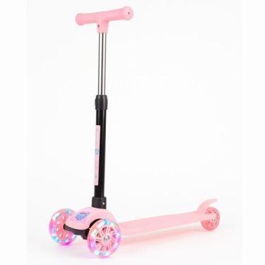 Imagem de Patinete Dobrável Rosa Infantil 3 Rodas Com Led - Castela