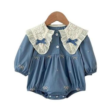 Imagem de Macacão Floral Para Bebê Menina Recém-Nascida Com Renda E Laço, Manga 