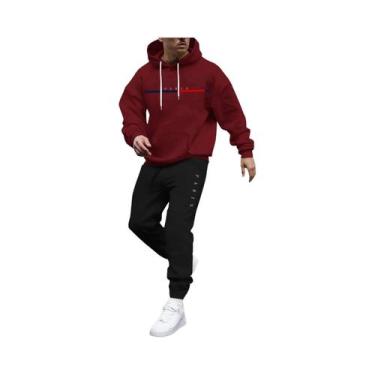 Imagem de Conjunto De Moletom Masculino Para Outono E Inverno Com Capuz E Cordão