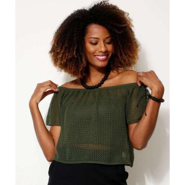 Imagem de Blusa Ciganinha Feminina Tricô Manga Curta Marisa-38283, Verde, PP