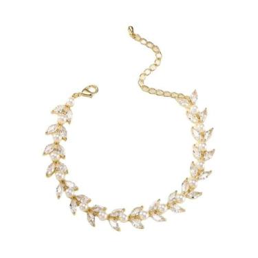 Imagem de Pulseira Elegante Feminina Com Zircônia Cúbica AAA E Pérolas Imitadas,
