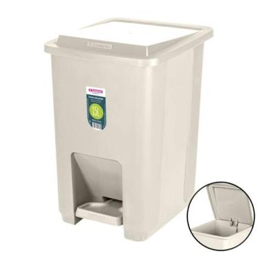 Imagem de Lixeira Plástica 15 Litros com Pedal Cesto de Lixo Bege Banheiro Cozin