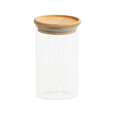 Imagem de Pote de Vidro com Tampa de Bambu Oikos 600ML Hermético Redondo Empilhá