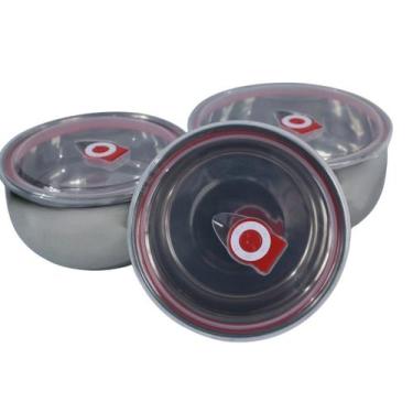 Imagem de Conjunto De Bowls Tigelas De Inox 3 Peças Com Tampa Plástica - XY