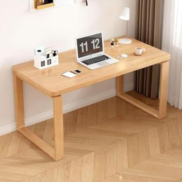 Imagem de Mesa de computadores de madeira sólida, mesa de escrita no meio do século, estação de trabalho da mesa de jogos com mesa e quadro espessado sólido para escritório em casa, B, 100x60x75cm (39