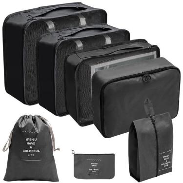 Imagem de Kit de Organizadores de Mala OEM 7 Peças Necessaire em Nylon Preto Resistente à Água Unissex