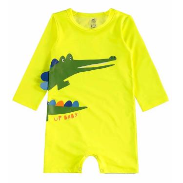 Imagem de Macaquinho Praia Bebê e Infantil Proteção UV Jacaré Amarelo Flúor Up Baby-Masculino