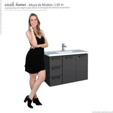 Imagem de Gabinete Para Banheiro Aço Damasco Suspenso 80 Cozimax Preto