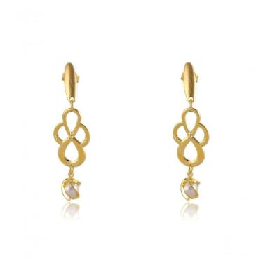 Imagem de Brinco Médio Trabalhado Com Pérola Trabalhada Banhado Em Ouro 18k [f027]