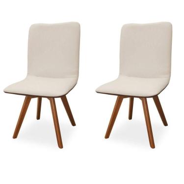 Imagem de Kit 2 Cadeiras Karla em Madeira Maciça Estofadas em Linho Encosto Sintético Whisky Marrom