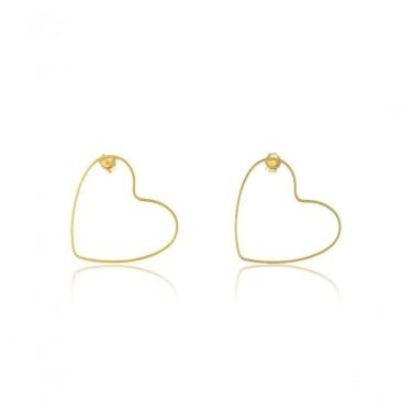 Imagem de Brinco Médio Com Coração Vazado Horizontal Banhado Em Ouro 18k [f027]