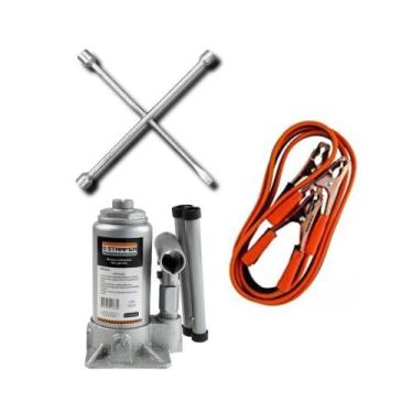 Imagem de Kit Macaco Hidráulico Garrafa 2t  Chave Roda e Cabo Bateria - Starfer