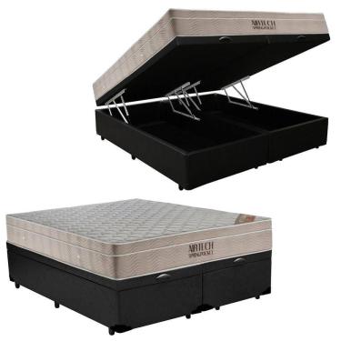 Imagem de Cama  Box Baú  Queen Sintético  Bipartido + Colchão Airtech Molas Ensacadas 65x158x198...