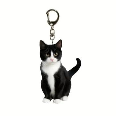 Imagem de Chaveiro preto e branco Tuxedo Cat acrílico frente e verso - yiweisai
