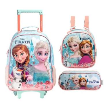 Imagem de Kit Mochila Rodinha Escolar Frozen Lancheira Estojo 2026 Frozen Azul-c