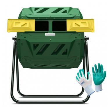 Imagem de Composteira Rotativa Nazhura Verde Dupla Câmara 163 L, Plástico e Aço Galvanizado, Acom...