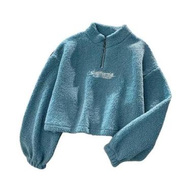 Imagem de Moletom Feminino Cropped De Fleece Com Capuz, Manga Longa, Bordado De 