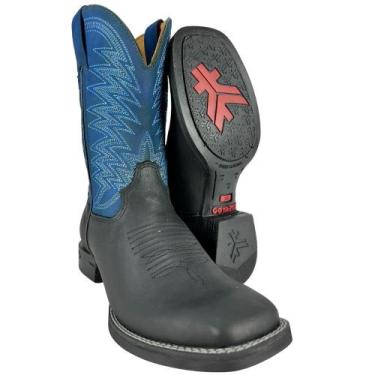 Imagem de Bota Texana Country Original Masculina Goyazes Preto Chamoa Azul Ref.2