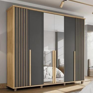 Imagem de Guarda-roupa Casal França 6 Portas com Espelho e Detalhe Ripado com 3 